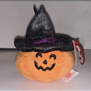 Ty Halloweenie Beanies Scream Pumpkin Plush Witch Hat Halloween Toy With Tags